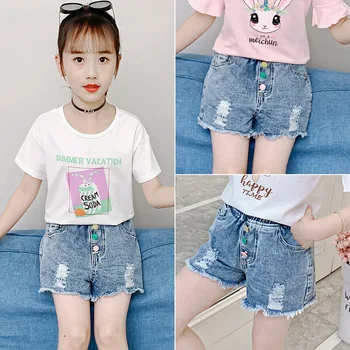 Корейско детско облекло 2023 Летни дънкови шорти Младо момиче Случайни твърди детски шорти панталони Тийнейджър момиче летни шорти