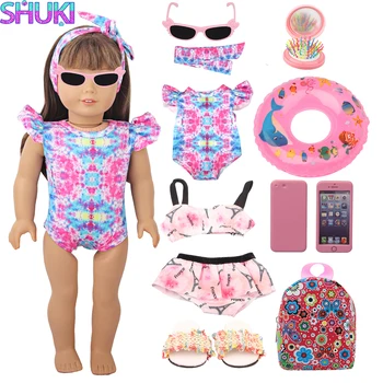 Кукла бански плувен кръг чехли, слънчеви очила, мобилни телефони раница за 18 инча американски&43см бебе новороден,OG момиче кукла