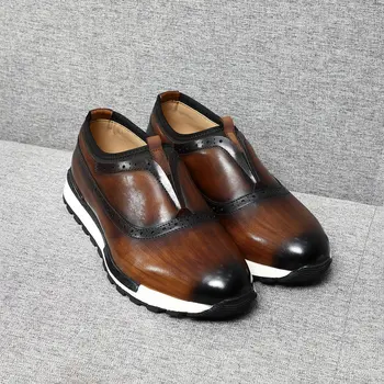Луксозни дизайнерски обувки Мъжки обувки от естествена кожа Handmate Мъжки маратонки New Type One ick Мъже Ежедневни обувки Класически европейски мокасини Мъже