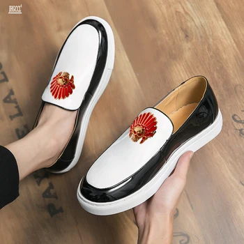 Луксозни обувки с голям размер на борда мъже 38-47 размер пролет и есен нови слип-он ежедневни ярки кожени обувки марка мъжки обувкиA1