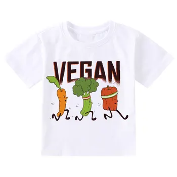Лято 2020 Нови печатни тениски за момчета Вегетарианство T Shirt Enfant Harajuku Зеленчуци Детски тениски за момичета Дрехи с обло деколте