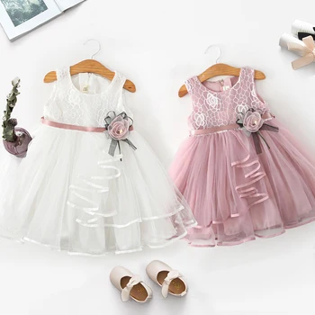 Малко дете момиче Tutu рокля лятна мода без ръкави принцеса парти рокли бебе бебе бала рокля сладък цвете момиче сватбена рокля