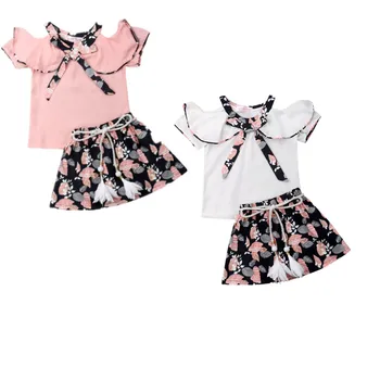 Малко дете момиче дрехи лято малко дете бебе момиче дрехи принцеса върховете риза + поли 2бр екипировки комплект 4-8 Y