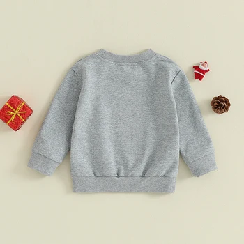 Малко дете момче момиче Коледа суитчър дълъг ръкав кръг врата Дядо Коледа писмо печат пуловер хлабав върховете