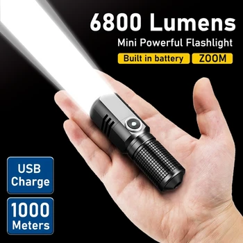Мини мощно LED фенерче XHP50 16340 18650 Вградена батерия 3 режима USB акумулаторна преносима лампа от сплав