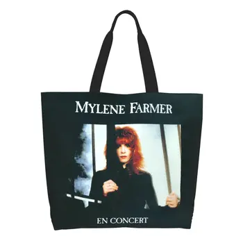 Многократна употреба Mylene фермер пазарска чанта жени платно рамо голяма пазарска чанта миещи френски певец хранителни стоки купувач чанти