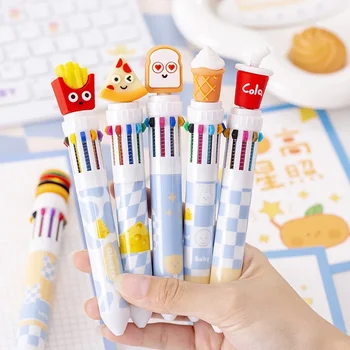 Многоцветен маркиране писалка творчески 10-цвят химикалка сладък бързо хранене графити натиснете писалка за деца Коледа рожден ден подарък награда