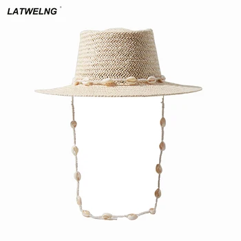 Моден дизайнер Shell верига плажни шапки жени каишка слама шапки дами летни слънцезащитни шапки на едро
