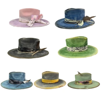 Модерна унисекс вълнена шапка с етническа подстригване Широка периферия Външни шапки за жени и мъже