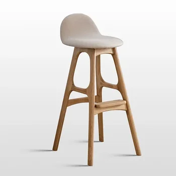 Модерни въртящи се бар столове от масивна дървесина Light Luxury Creative Customization Home Backrest High Stool Coffee Shop Bar Stool