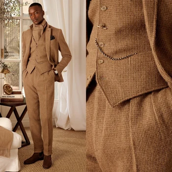 Модни мъжки костюми съобразени 3 парчета нетактичност жилетка панталони един бутон връх ревера официална работа износване обичай плюс размер направени плюс размер