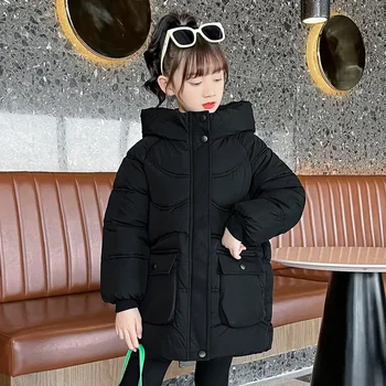 Момиче памучно яке 7 надолу връхни дрехи дебели зимни парки 9 хлабав монтаж корейска версия 10 години детски якета за момичета