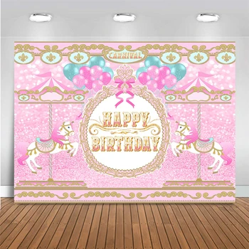 Момиче рожден ден фотография фон въртележка циркТема фон принцеса торта Smash декор розови балони фото студио