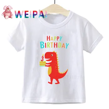 Момче динозавър Честит рожден ден 1-9 рожден ден номер печат тениска деца тениски момче &момиче смешно подарък тениска подарък подарък семейство облекло