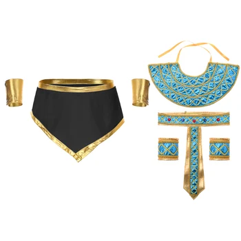 Мъжки древногръцки Рим косплей костюм египетски свещеник ролева игра парти облекло пола с 4PCS маншети и изкуствена яка колан комплект
