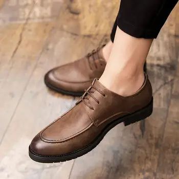 Мъжки кожени обувки Brogue Casual British Thick Sole Increased Business Formal Wear Derby Shoes Genuine Leather Wedding Shoes Sp