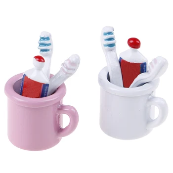 Най-новата продажба Dollhouse миниатюрни играчка купа паста за зъби четка за зъби комплект