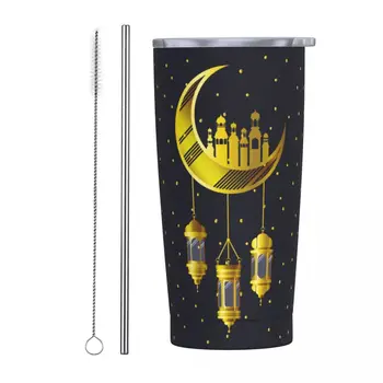 Неръждаема стомана Tumbler Golden Moon джамия сгради лампа кафе чаша Eid рамадан топлина студена и гореща кола чаши шофиране бутилка вода