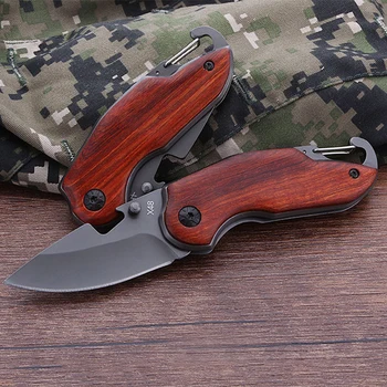 нов 7CR15MOV ножове с острие Титанов сгъваем нож за ножове Дървена дръжка Оцеляване Тактическо джобно ножче Малки къмпинг ножове EDC инструменти