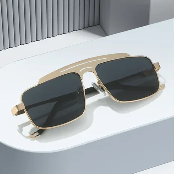 Нов европейски и американски стил Двойни лъчеви слънчеви очила Сенник Слънцезащитен крем Личност Модни слънчеви очила