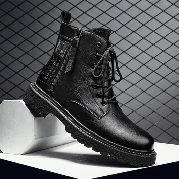Нова луксозна марка черни мъжки ботуши Челси готически рокерски ботуши против хлъзгане случайни естествена кожа открит обувка дишаща глезена обувка