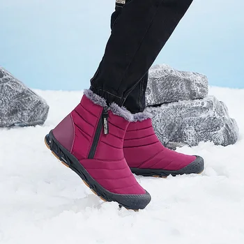 Нови дамски ботуши Watarproof глезена ботуши за зимна двойка обувки поддържат топъл сняг женски 2023 плосък с цип зимата Botas Mujer