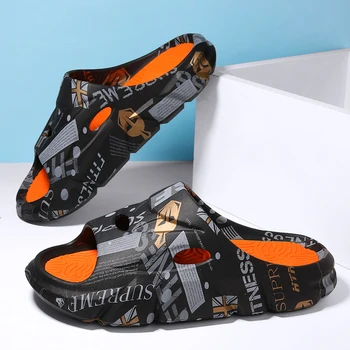 Нови стилни мъжки чехли летни плажни обувки против хлъзгане дебело дъно платформа мъжки слайдове меки унисекс маратонки сандали 36-45