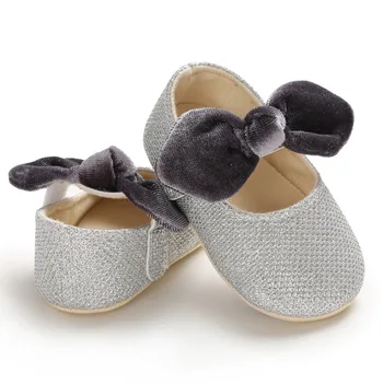 Ново бебе момичета принцеса обувки удобни лък-възел обувки PU кожа каучук памук мека подметка нехлъзгащи първите проходилки малки обувки