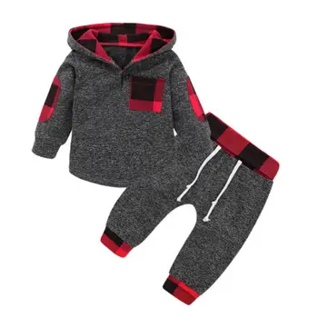 Новородено бебе момичета момчета топло качулка суитчър + панталони 2PCS екипировки дрехи комплект размер 0-3T