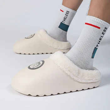 Обувки на платформа Зимни домашни памучни обувки на двойката Затворени пръсти Дръжте топло плюс кадифе приплъзване на чехли за мъже Жени Вътрешни ежедневни