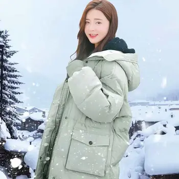 Палто с памучни подплънки Дамски midi 2023 Зима Нов корейски стил Отопление надолу яке Хлабав дебел качулка подплатени палто палто