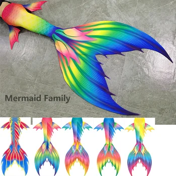 Персонализирано персонализиране Rainbow русалка опашка плуване с плуване перка голям монофин неонов цвят риба опашки момиче бикини пола комплект