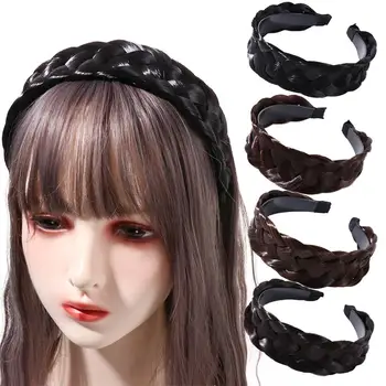 Плетен висок черепен топ артефакт Нехлъзгаща се рибена кост плитка широка коса обръч перука лента за глава женски ленти за коса корейски стил шапки
