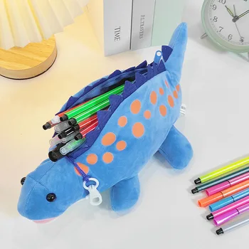 Плюшен молив случай карикатура динозавър форма детски писалка притежателя творчески кукла голям капацитет писалка чанта студент канцеларски съхранение