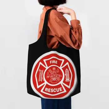 Пожарна спасителна Чанти за пазаруване на хранителни стоки Сладък печат платно купувач голяма пазарска чанта рамо чанти голям капацитет трайни пожарникар чанти чанти