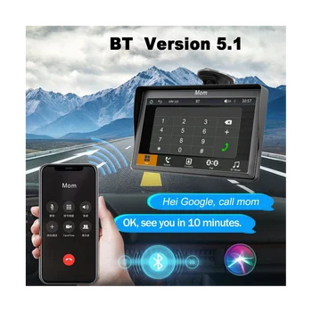 Портативен дисплей за монтиране на тире Carplay 7In сензорен екран, GPS навигация, Bluetooth стерео радио за кола, резервна камера, FM радио