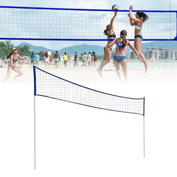 Преносима волейболна мрежа Сгъваема регулируема волейболна бадминтон тенис мрежа със стойка полюс за плажна трева парк Спортове на открито