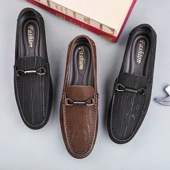 Причинно-следствена кожа Мъжки обувки Официални мъжки мокасини Меки дишащи обувки за лодки Свободно време Разходка Италиански Нови обувки за шофиране