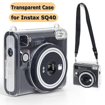 Прозрачен калъф за Instax SQUARE SQ40 камера Clear PC защитно покритие на обвивката с каишка за аксесоари за фотоапарати Fujifilm SQ40