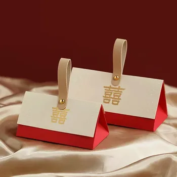 Релефна печатна кутия за бонбони Мини подаръчна опаковка за сватби, рождени дни и тържества с въжена дръжка
