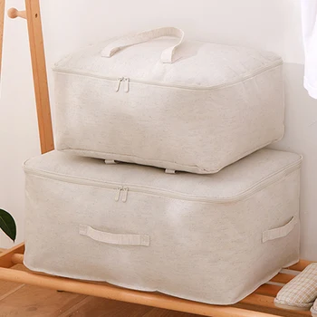 Сгъваема чанта за съхранение на дома кошница Памучна ленена кутия за съхранение Голяма чанта за съхранение на юргани Организатор на чанта за съхранение на дрехи за спалня