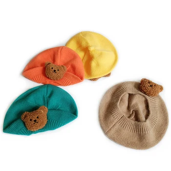 Сладка плюшена мечка плетена барета шапка за момичета корейски стил аксесоари за коса Baretti Kid Painter Hat Плетене на една кука художник Beanie плетена шапка