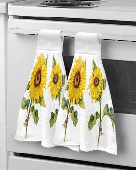 слънчогледово растение акварел боядисване кърпи за ръце кухня баня висящи кърпа бързо сухи меки абсорбиращи микрофибърни кърпи