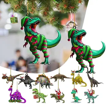 Смешни акрилни динозавър коледно дърво орнамент с въже животински висулка за коледно дърво декор фестивал украшение за любителите на животни