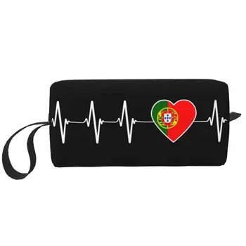 Сърдечен ритъм Португалия Държава флаг грим чанта пътуване козметичен организатор Португалско сърце семейство съхранение тоалетни чанти Dopp комплект кутия