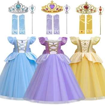 Фантазия момичета заплетена принцеса Хелоуин косплей костюми 2023 Детска рокля за рожден ден Деца Маскировка Карнавално парти Облечи