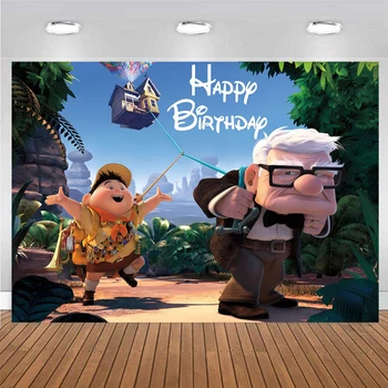 Фон Тема на Дисни Декорации за рожден ден Банер Pixar анимация Цветни балони Летяща къща Фотография Фон