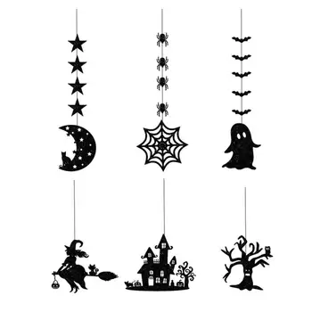 Хелоуин завеси вещица декорации паяк орнамент за Хелоуин дърво черни вещици призрак Хелоуин декор прилеп и паяк
