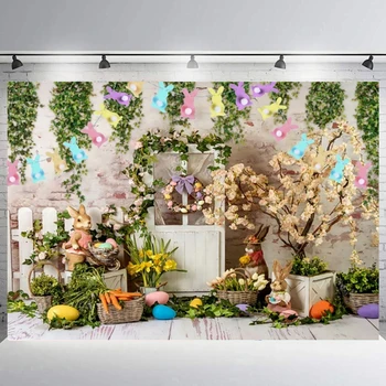 Честит Великден цветни цветни стенни фотофони за фотография Зайче дървени яйца фон парти декорации бебе душ