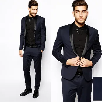 (Яке+Панталон+Папийонка) Черен шал яка един бутон мода мъже костюми по поръчка високо качество Terno Masculino красив тънък годни
